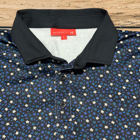Redvanly Other - Redvanly Polo Shirt Mens Large L Navy Blue Floral Golf Performance Short Sleeve